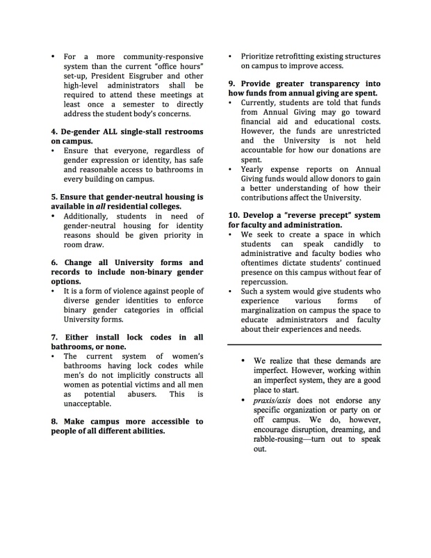 Demands for the University2